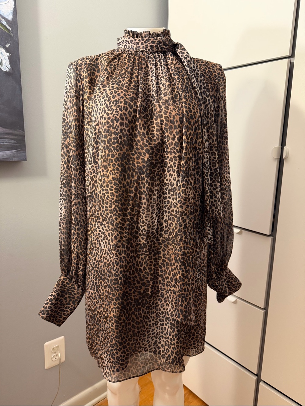 Frame Denim Leopard Print High-Neck Long-Sleeve Shift Dress - Brown/Black